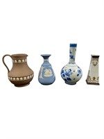 4pc Vases & Pitcher Wedgwood Delft & Nippon