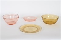 Vintage Pink, Gold Depression Glass Plate, Bowls