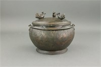 Chinese Mixed Tin & Silver Gilt Bowl with Cover