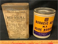 2 NEAT VINTAGE ADVERTISING TINS - RED SQUILL