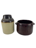 West Bend Bean Pot and Two Tone Stoneware Crock