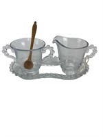 Imperial Glass Creamer and Sugar With Tray