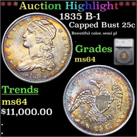 *Highlight* 1835 B-1 Capped Bust 25c Graded ms64