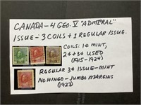 Stamps - Canada Admirals - 3 coils, 1 regular