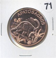 Apatosaurus Dinosaur One Ounce .999 Copper Round
