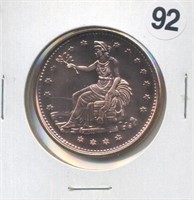Seated Liberty Trade Dollar One Ounce .999 Copper