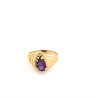 14K Gold Amethyst and Diamond Ring