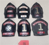 Lot of 6 Leather Fire Helmet Fronts