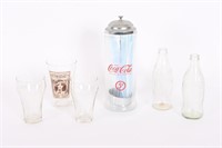 Vtg Coca-Cola Bottles, Glasses, Straw Container