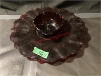 Vintage Red Serving Dish, Oyster & Pearl Candy
