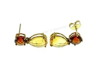 14k Yellow Citrine & Garnet Dangle Earrings