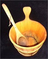 Wooden bucket & ladle.