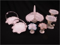 Seven pieces of Fenton including two 4"