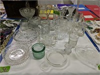 Pressed Glass, Etched Glass Pictures, Basket Etc