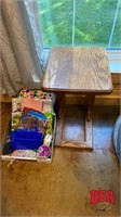 Small Wood Stand w/ Box of Misc. Gift Bags,