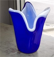 Cobalt Case White Art Glass Vase