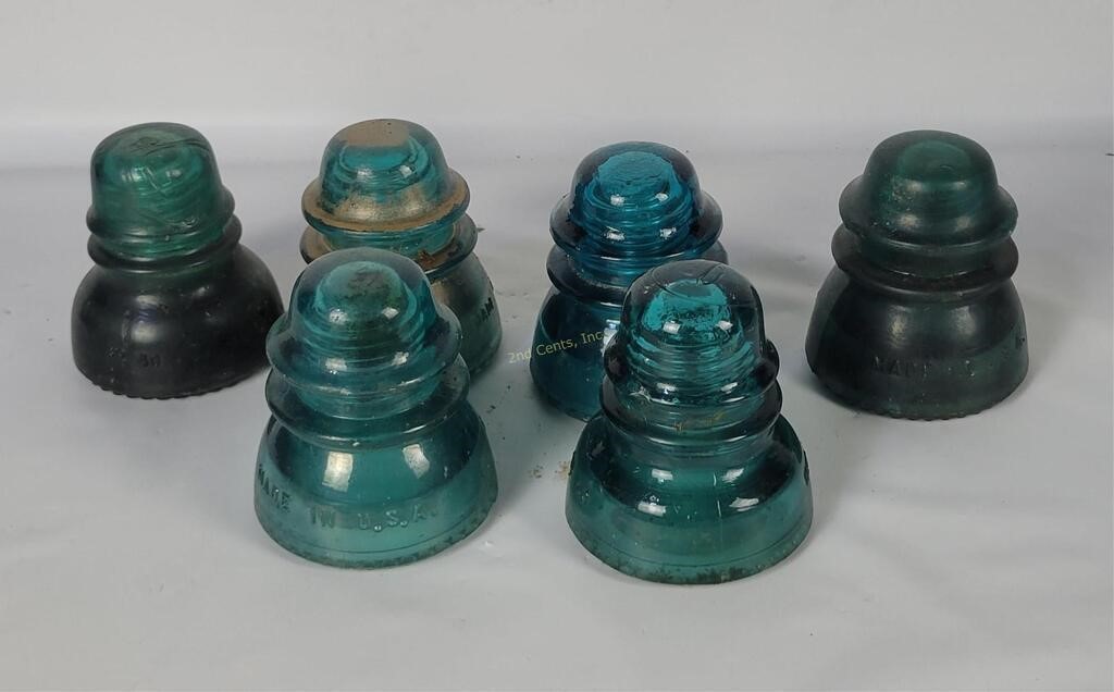 6 Vtg Hemingray Glass Insulators