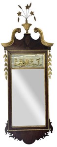 18THC. NY CHIPPENDALE MIRROR WITH EGLOMISE PANEL