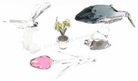 (4) Swarovski Figurines, Narcissus, Tulip, Animals