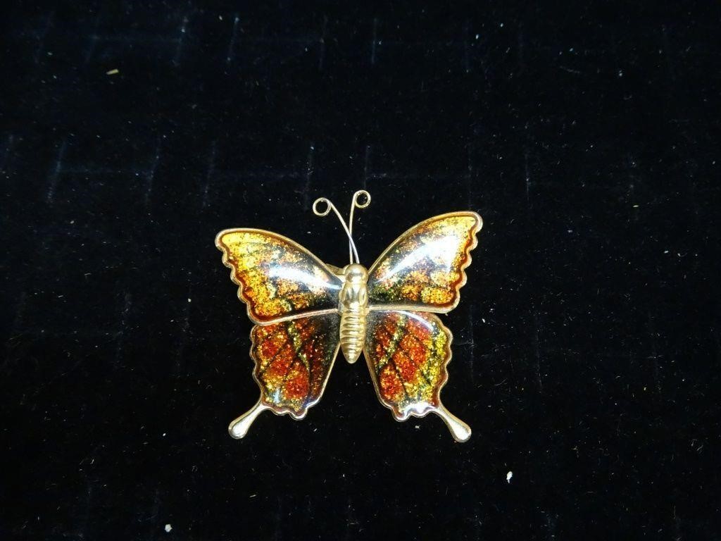 Red Glitter Golden Butterfly Brooch /  Pendant