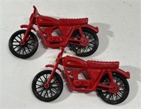 (2) Vintage Red Retro Die Cast Hot Rod Motorcycles
