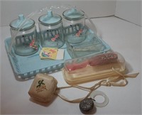 Baby dressing table set. Towle Sterling rattle.