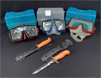 Diving Goggles and Knives Scuba Pro and Dacor