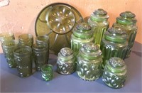 Green Glass Canisters (7), Divided Vegetable +