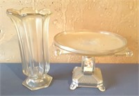 Clear Glass Stemmed, Footed Cake Stand + Fancy,