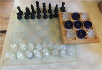 GLASS CHESS AND TIC TAC TOE SETS
