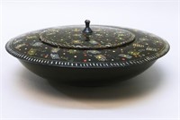 Black Lacquer Covered Footed Wooden Bowl