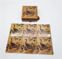 Wooden Boxed Coaster Set w/ Chinoiserie Birds
