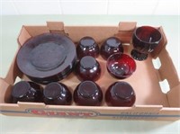 Ruby Red Glass Dessert Cups & Salad Plates