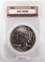 Coin 1924 U.S. Peace Silver Dollar NAC MS66