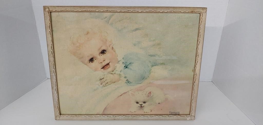 Antique print, signed by Florence Kroger, 14" x