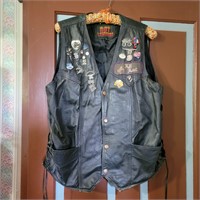 Hot Leather Vest - Size 48 with pins and patches