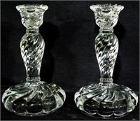 Pr Fostoria Colony Glass Candleholders 7"