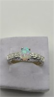 Opal Engraved Sterling Silver Ring Size 6.75
