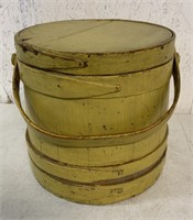 Yellow Painted Wooden Firkin Bucket w/ Handle