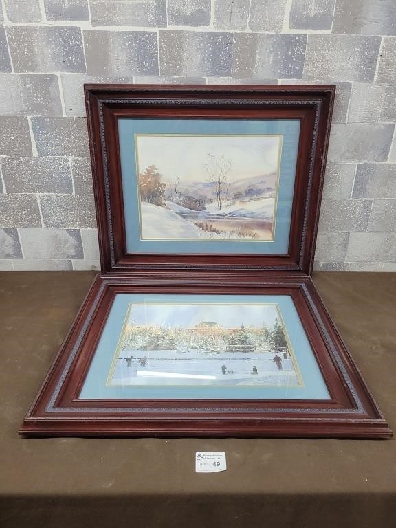 2 Vintage wall art pieces with matching frames