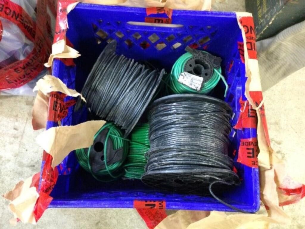 CRATE WITH ASSORTED ROLLS OF WIRE