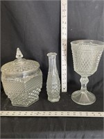 Cut Glass Cookie Jar, Vase and Compote