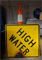 Metal High Water Sign, Caution Cone
