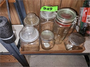 FLAT MISC. JARS WITH LIDS- CANISTER JARS & SUCH