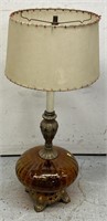 Amber Glass Table Lamp Hollywood Regency Style