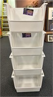 4 White Stacking Storage Bins