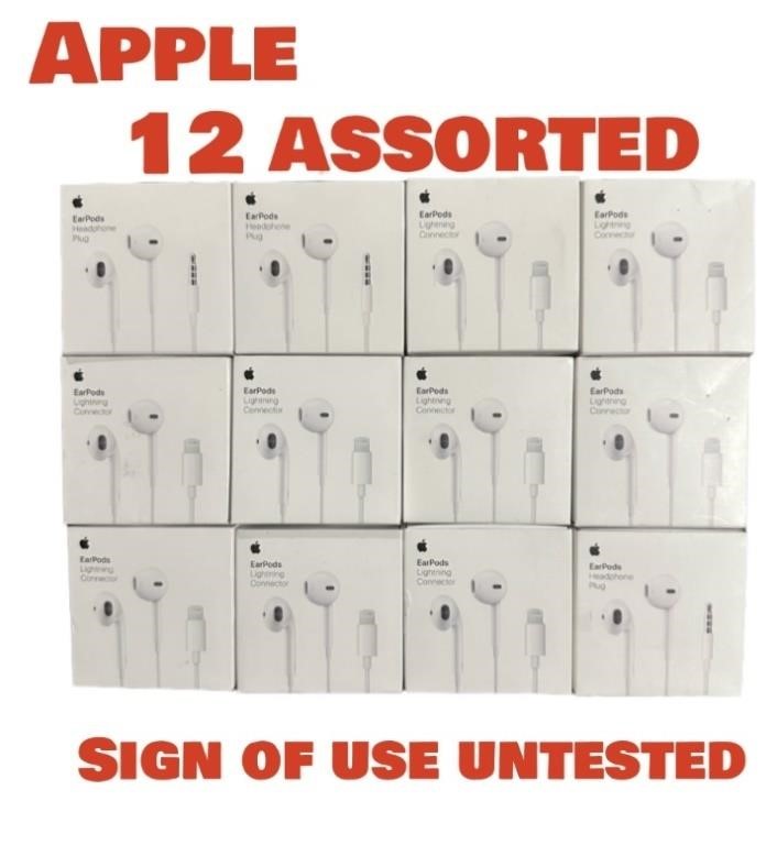 12 ASSORTED APPLE EAR PODS TO LIGHTNING CONNECTOR