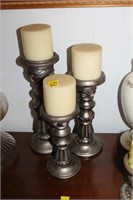 3 PILLAR CANDLE STICKS W/CANDLES