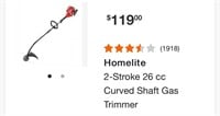 Homelite  2-Stroke 26cc  Curved Shaft Gas New Unit