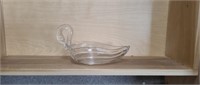 Vintage clear glass Swan candy dish